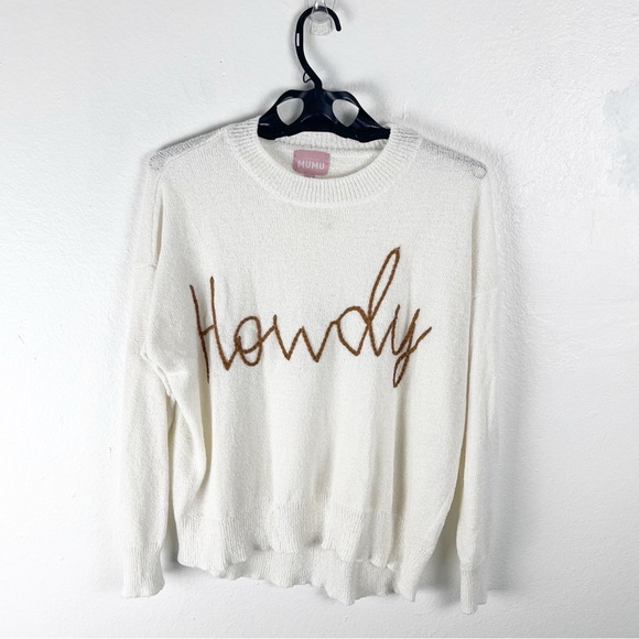 Show Me Your MuMu Sweaters - SHOW ME YOUR MUMU Cognac Howdy Graphic Knit Long Sleeves Woodsy Sweater Size XS